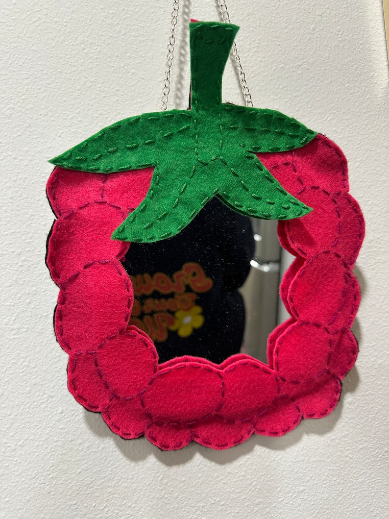 Raspberry Wall Mirror Felt Wall Mirror Hanging Chain Cute - Etsy