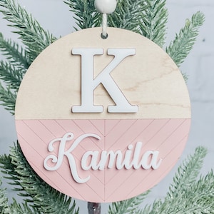 Custom Shiplap Christmas Ornament: Personalized Family Name Initial