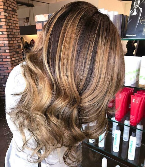 Luxury Dark Brown Caramel Blonde Balayage Highlight 100% Human - Etsy Israel Luxury Dark Brown Caramel Blonde Balayage Highlight 100% Human - Etsy Israel