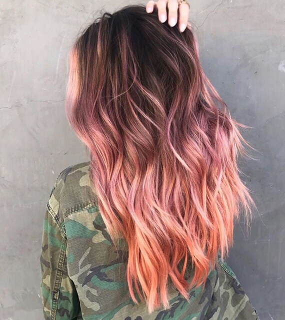 Luxury Rose Gold Dark Brown Ombre Balayage 100 Human Hair Etsy