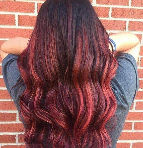 Bezienswaardigheden bekijken passage betekenis Luxe Rood Bordeaux Ombre Balayage Highlight 100% Menselijk - Etsy Nederland