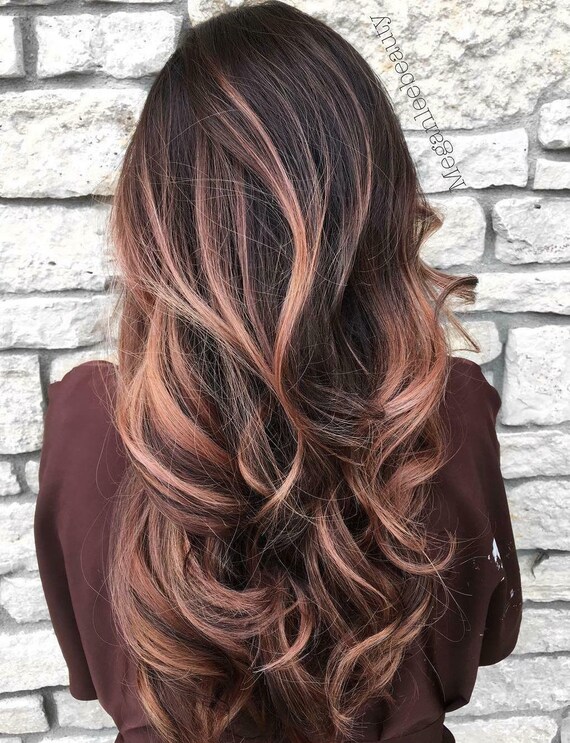 Luxury Dark Brown Rose Gold Balayage Highlight 100% Human Hair - Etsy Luxury Dark Brown Rose Gold Balayage Highlight 100% Human Hair - Etsy