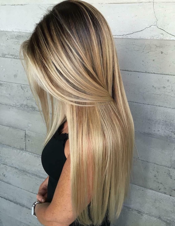 100% Brazilian Remy Human Hair Hair Color: Golden Blonde Balayage with Shad...