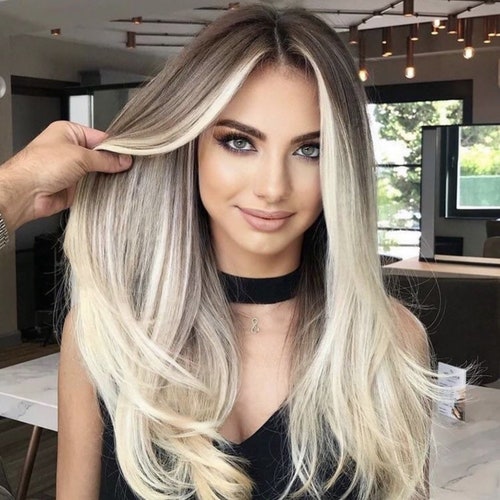 Luxury Balayage Highlight Ash Blonde Platinum Dark Roots 100% - Etsy UK