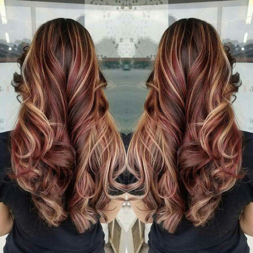 Luxury Burgundy With Caramel Balayage 100% Human Hair Swiss - Etsy Luxury Burgundy With Caramel Balayage 100% Human Hair Swiss - Etsy
