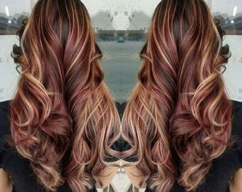 Luxury Burgundy With Caramel Balayage 100% Human Hair Swiss - Etsy Luxury Burgundy With Caramel Balayage 100% Human Hair Swiss - Etsy