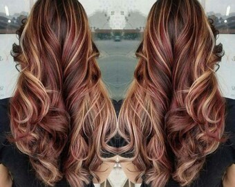 Luxury Burgundy With Caramel Balayage 100% Human Hair Swiss - Etsy Finland