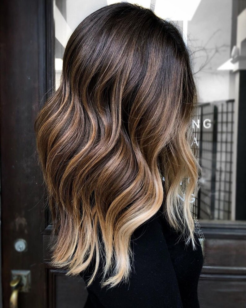 Luxury Caramel Blonde Babylights Chocolate Brown Balayage 100 Etsy