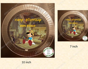Pinocchio Personalized Party Plates 6 Plates per Set