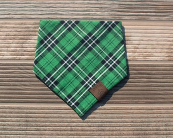 Plaid Dog bandana - Cat bandana - Snap On - Plaid - Pet Scarf - XS-3X - Green/White Plaid#202