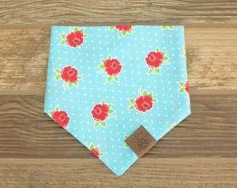 Rose Dog Bandana -  Cat Bandana - Snap on - Pet Scarf - Red Roses#614