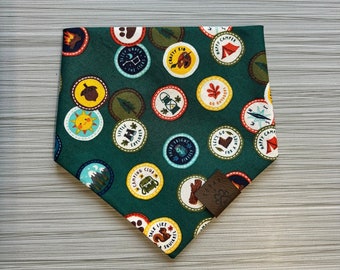 Camping Patches Dog Bandana -  Cat Bandana - Snap on - Pet Scarf - Wilderness