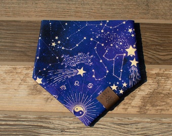 Constellation Dog Bandana -  Cat Bandana - Snap on - Pet Scarf - Gold Constellations#814