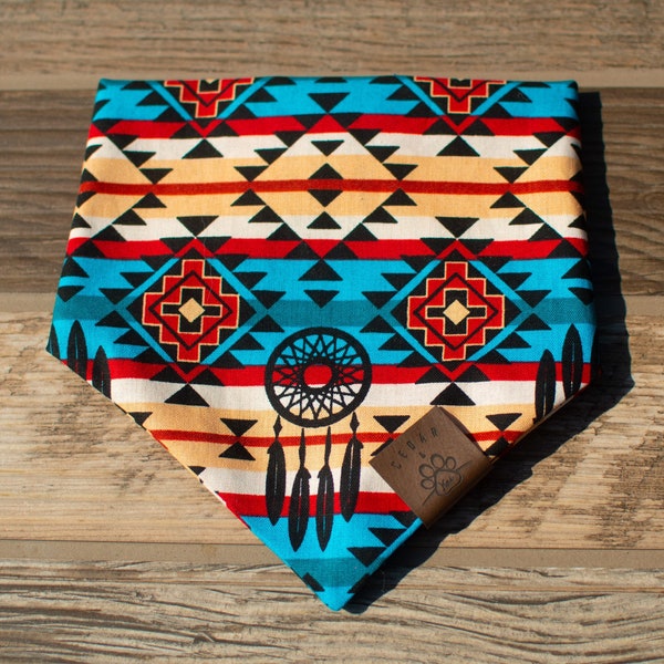 Tribal Dog Bandana -  Cat Bandana - Snap on - Pet Scarf - Dreamcatcher Tribal#105