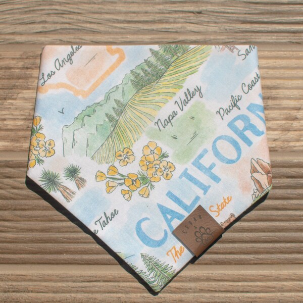 California Dog Bandana - Cat Bandana - Snap On - Pet Scarf - State Pride - California - The Golden State#1401