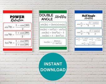 Pacote de fórmulas de trigonometria! Imprimíveis de pôsteres digitais para salas de aula de matemática