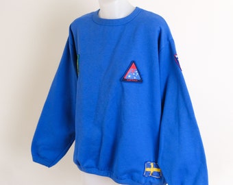 Vintage jaren '80 blauw fleece patchwork sweatshirt - 10+