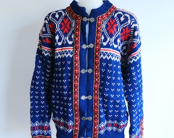 Vintage 80s Blue Norweigan 'Gann' Wool Cardigan - 8-12