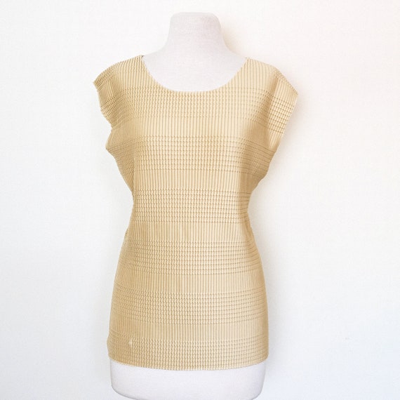 Vintage 80s Gold Plisse Pleated Top - 10-16