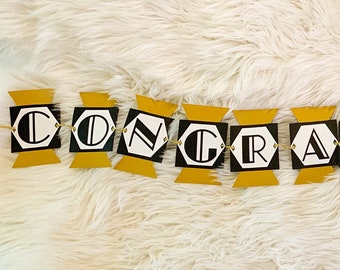 Black Gold Congratulations! Banner [Congratulations Party Decoration, Graduation Party Decoration, Congratulatory Banner, Office Decoration]