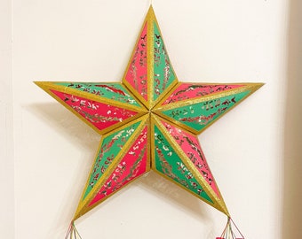 Large Parol (MORE COLORS) Lighted Filipino Christmas Lantern Paneled, Color Variety/Gold, Intricate, Unique, Paper, Baybayin