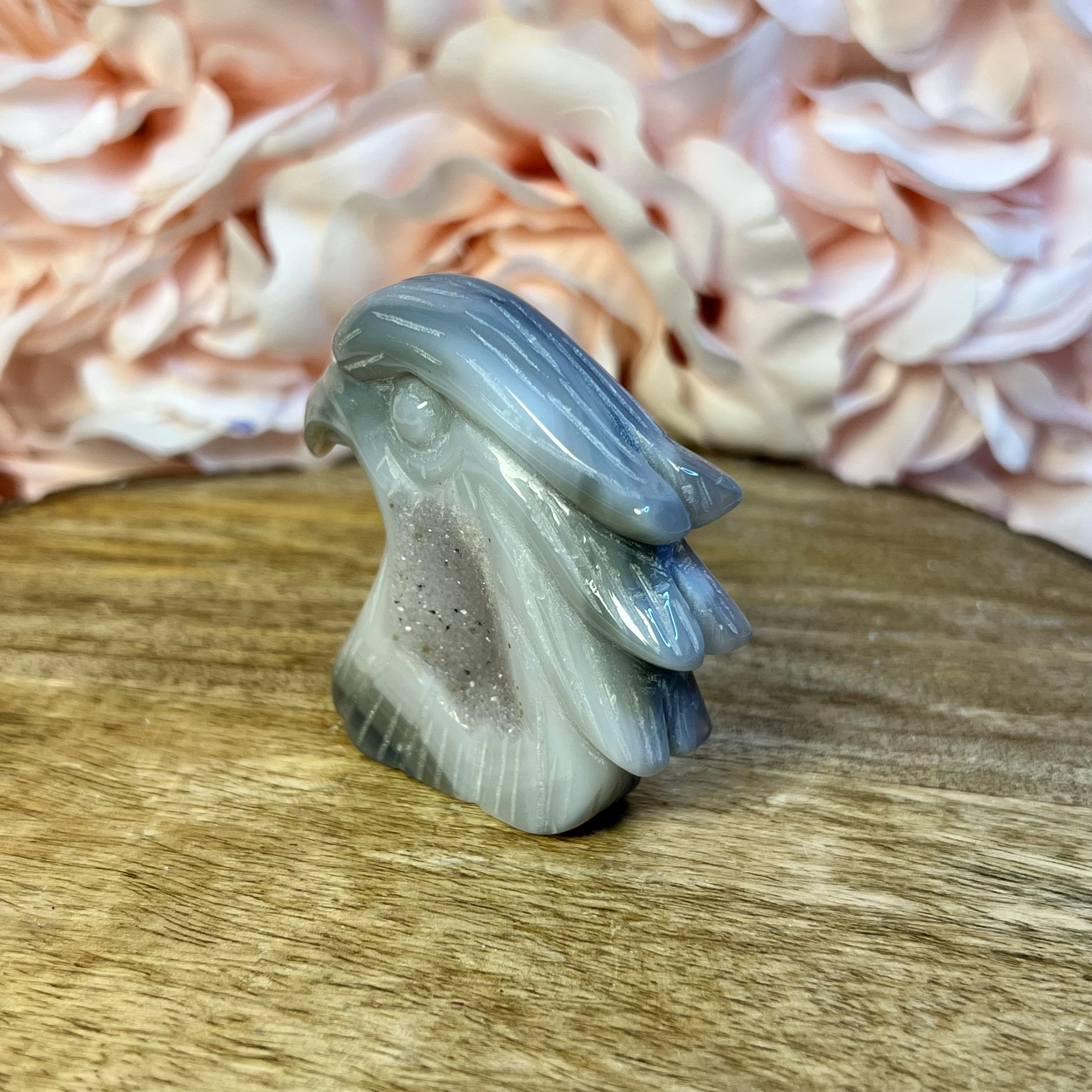 Blue Chalcedony carving US Seller 2.22 inches Tall Free Shipping #2 Beautiful Sparkling Druzy Agate Eagle