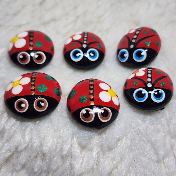 Hand Painted Ladybug Rocks, Painted Pebbles, Garden Decor, Ladybug Gift, Glass Rocks, Pet Rock