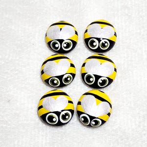 Hand Painted Honey Bee Garden Stones: Potted Plant Decor, Set of 6