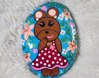 Teddy Bear Stone, Painted Rock, Spring Home Decor, Paperweight, Garden Art