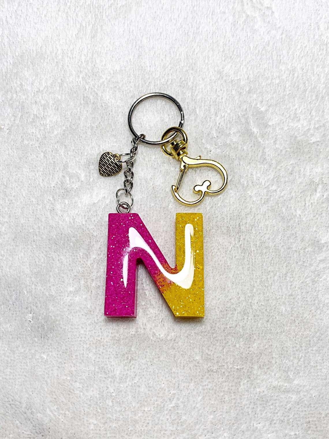 Letter N Alphabet Keychain Monogram N Keyring Customized Etsy