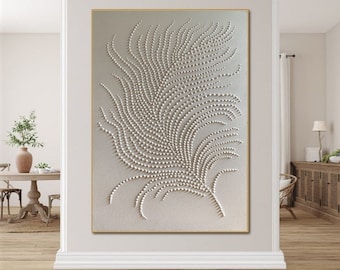 White 3d points feather, White 3d abstract rich texture, Abstract wall art original, Large painting, Monochrome wall art, Textured painting