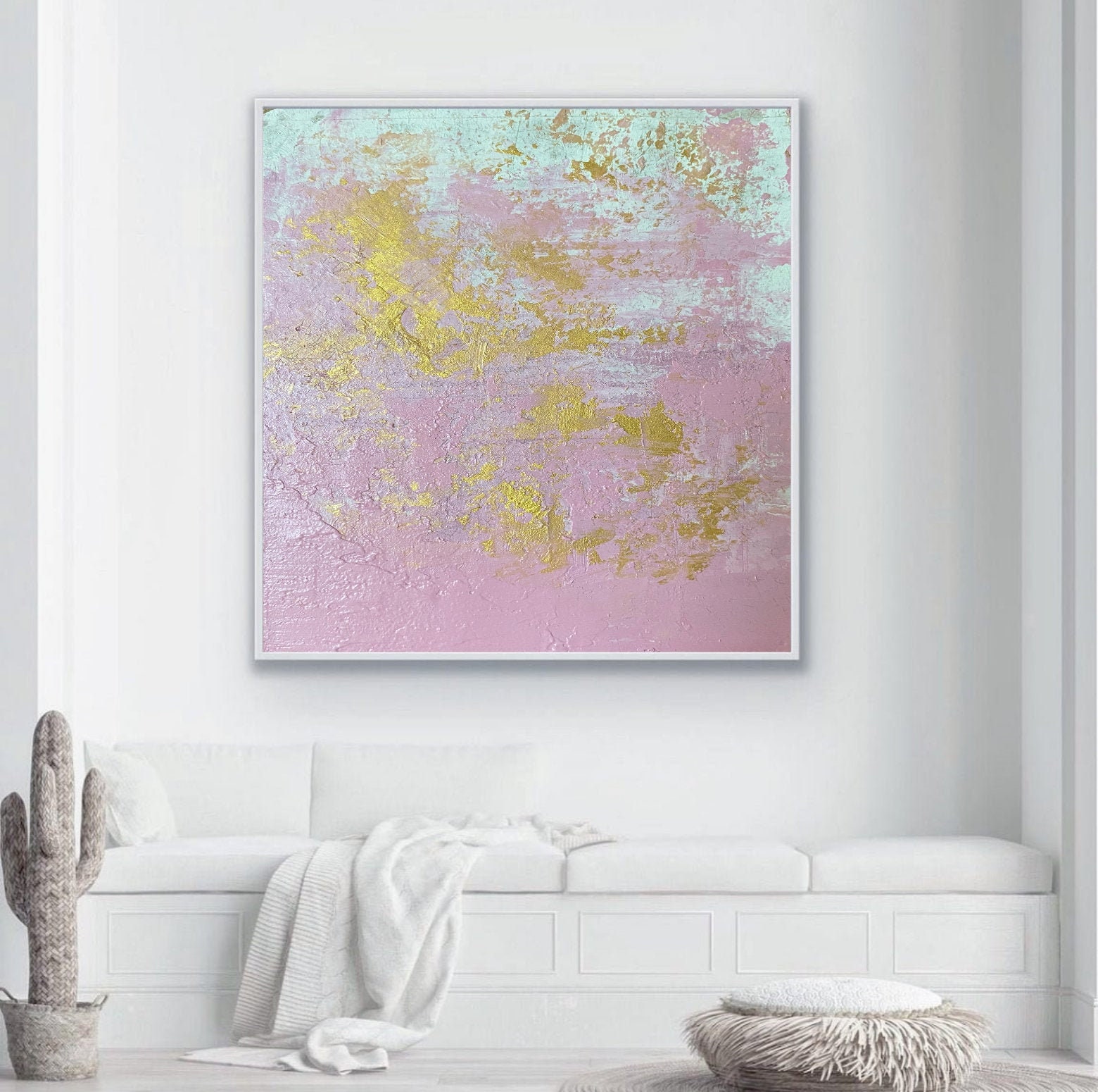 Golden and Pink Abstract Painting Wall Decor Gold Modern Art Etsy UK