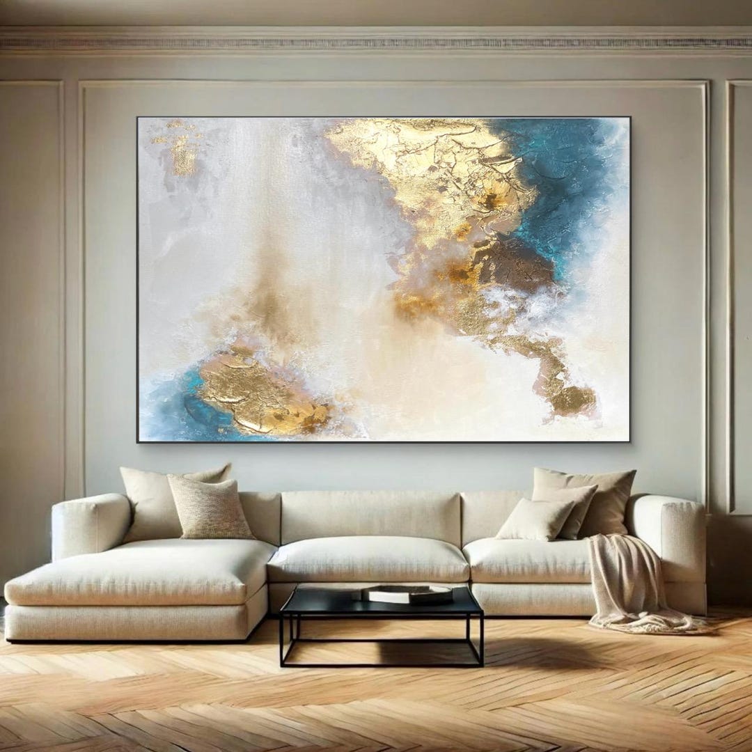 Extra Large Horizontal Wall Art, Light Blue and White Artwork on Canvas ...