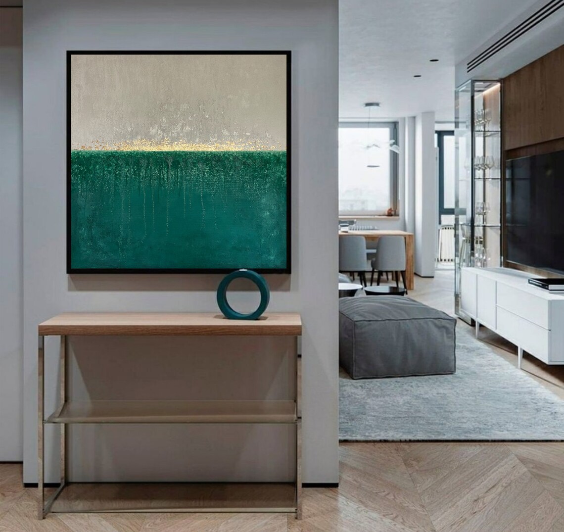 Emerald green decor Gold wall art Green large abstract Etsy