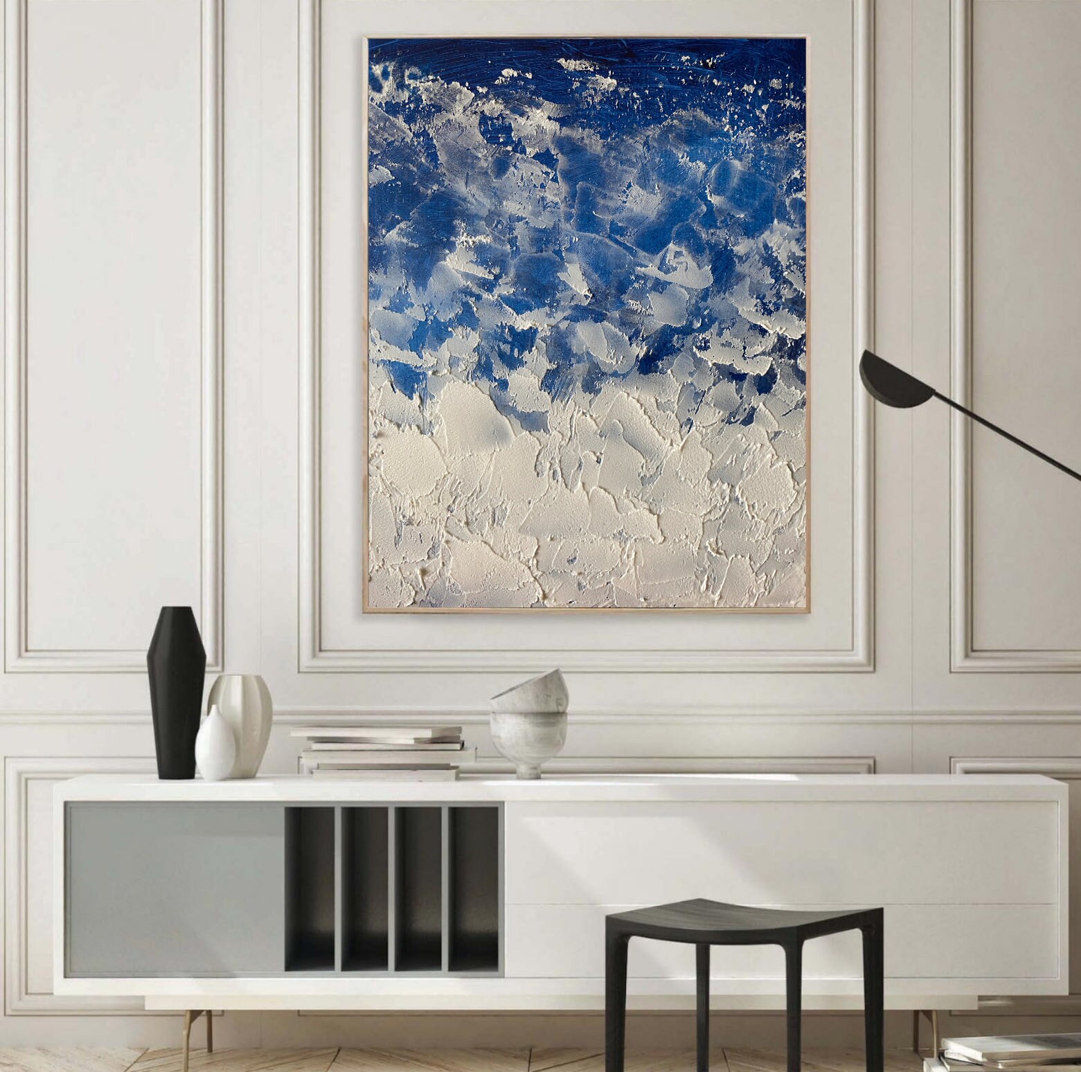 Abstract Art Blue Wall Decor White Wall Arttextured Etsy UK