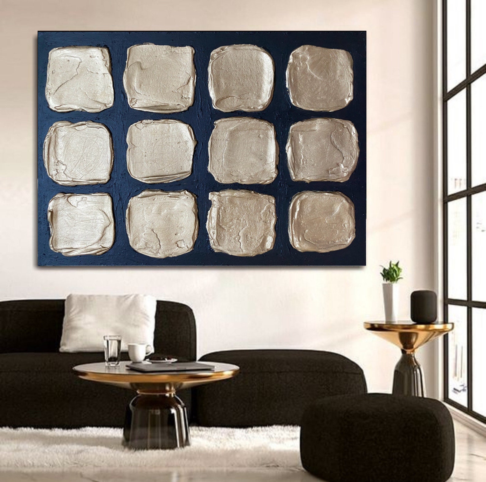 Gold Black 3D Plaster Wall Art, Large Wall Art, Wabi Sabi Wall Art ...