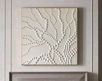Large White Wall Art 3D Point Abstract Painting Texture Wall Art Monochrome Minimalist Oversize Wall Art Original Wall Decor on Canvas