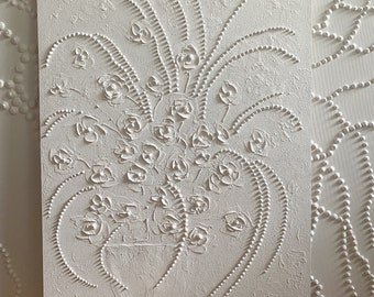 Fiori in gesso bianco trama ricca pittura astratta moderna botanica arte della parete decorativa in gesso arte decorazioni per la casa fiori bianchi strutturati