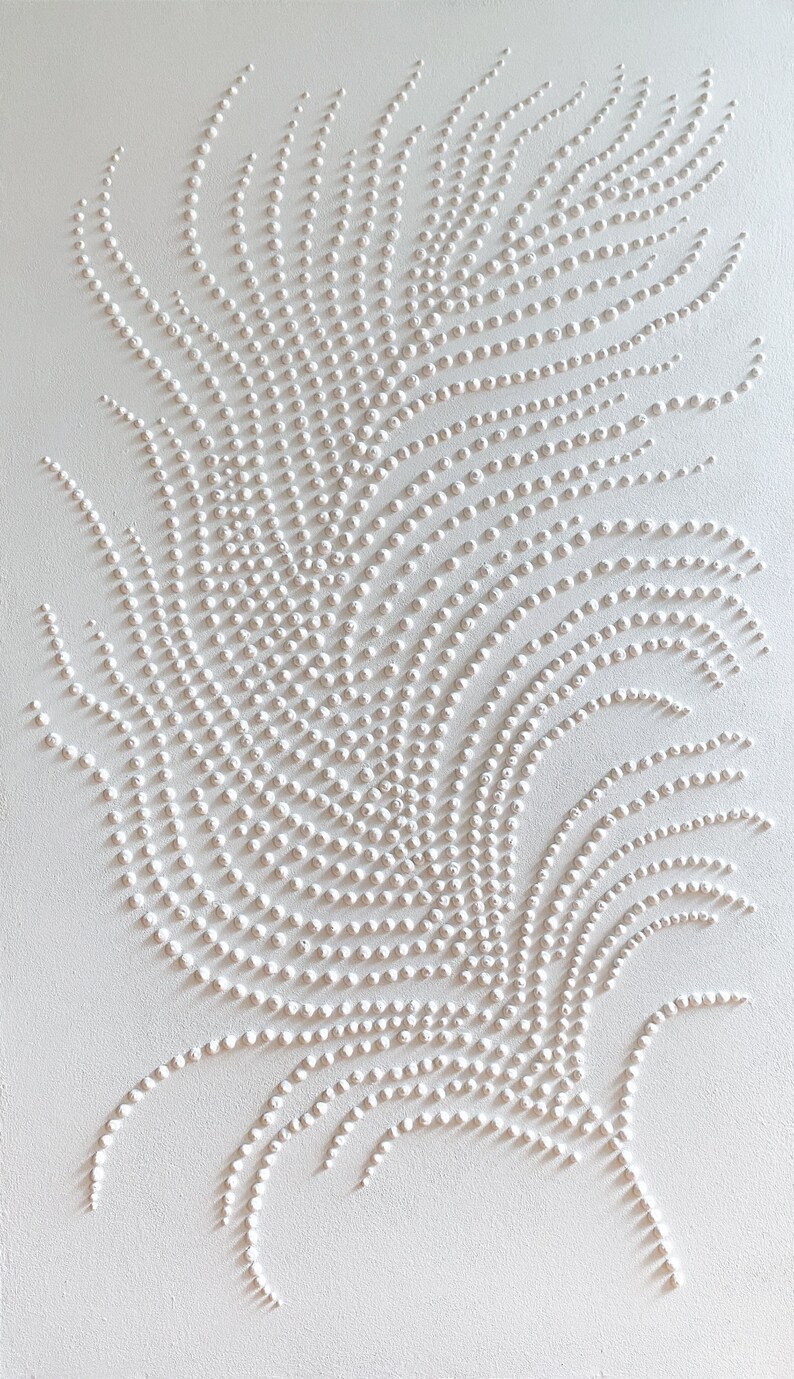 White 3d points feather, White 3d abstract rich texture, Abstract wall art original, Large painting, Monochrome wall art, Textured painting image 6