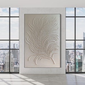 White 3d points feather, White 3d abstract rich texture, Abstract wall art original, Large painting, Monochrome wall art, Textured painting image 5
