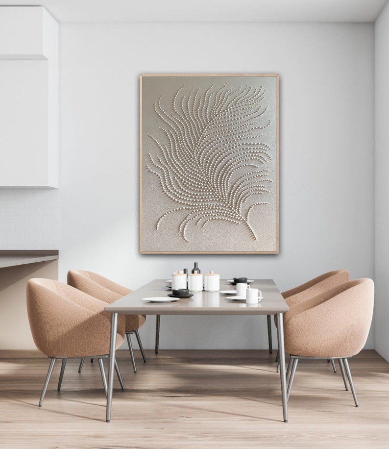 White 3d points feather, White 3d abstract rich texture, Abstract wall art original, Large painting, Monochrome wall art, Textured painting image 2