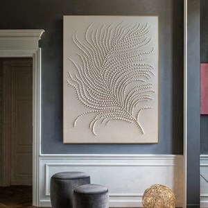 White 3d points feather, White 3d abstract rich texture, Abstract wall art original, Large painting, Monochrome wall art, Textured painting image 3