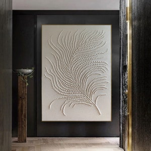 White 3d points feather, White 3d abstract rich texture, Abstract wall art original, Large painting, Monochrome wall art, Textured painting image 4