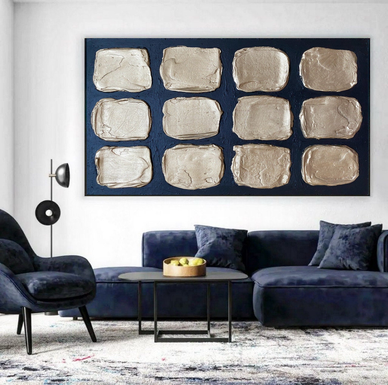Gold Black 3D Plaster Wall Art, Large Wall Art, Wabi Sabi Wall Art ...
