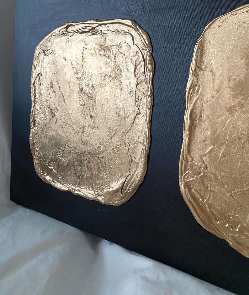 Gold Black 3D Plaster Wall Art, Large Wall Art, Wabi Sabi Wall Art ...