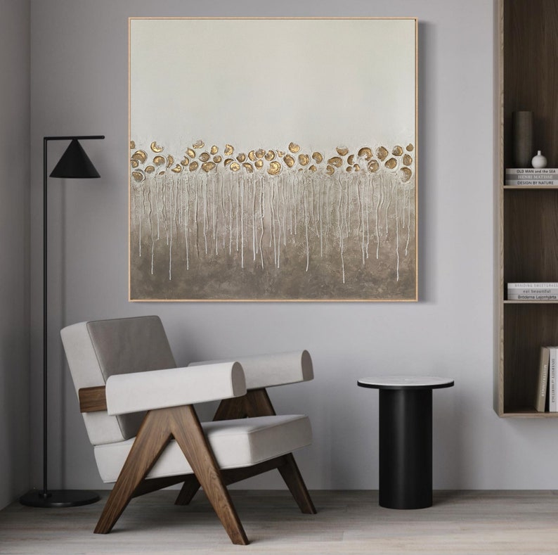 35 Gray and Gold Wall Art, Minimalist Wall Decor, Trendy Wall Art, Gray