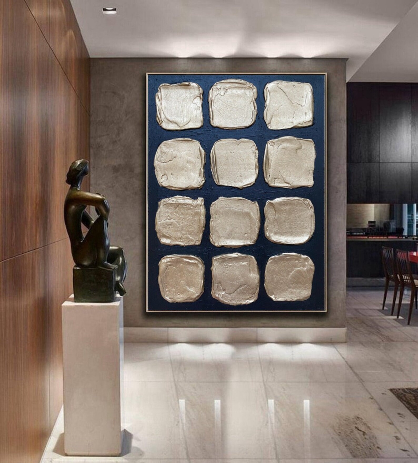 Gold Black 3D Plaster Wall Art, Large Wall Art, Wabi Sabi Wall Art ...