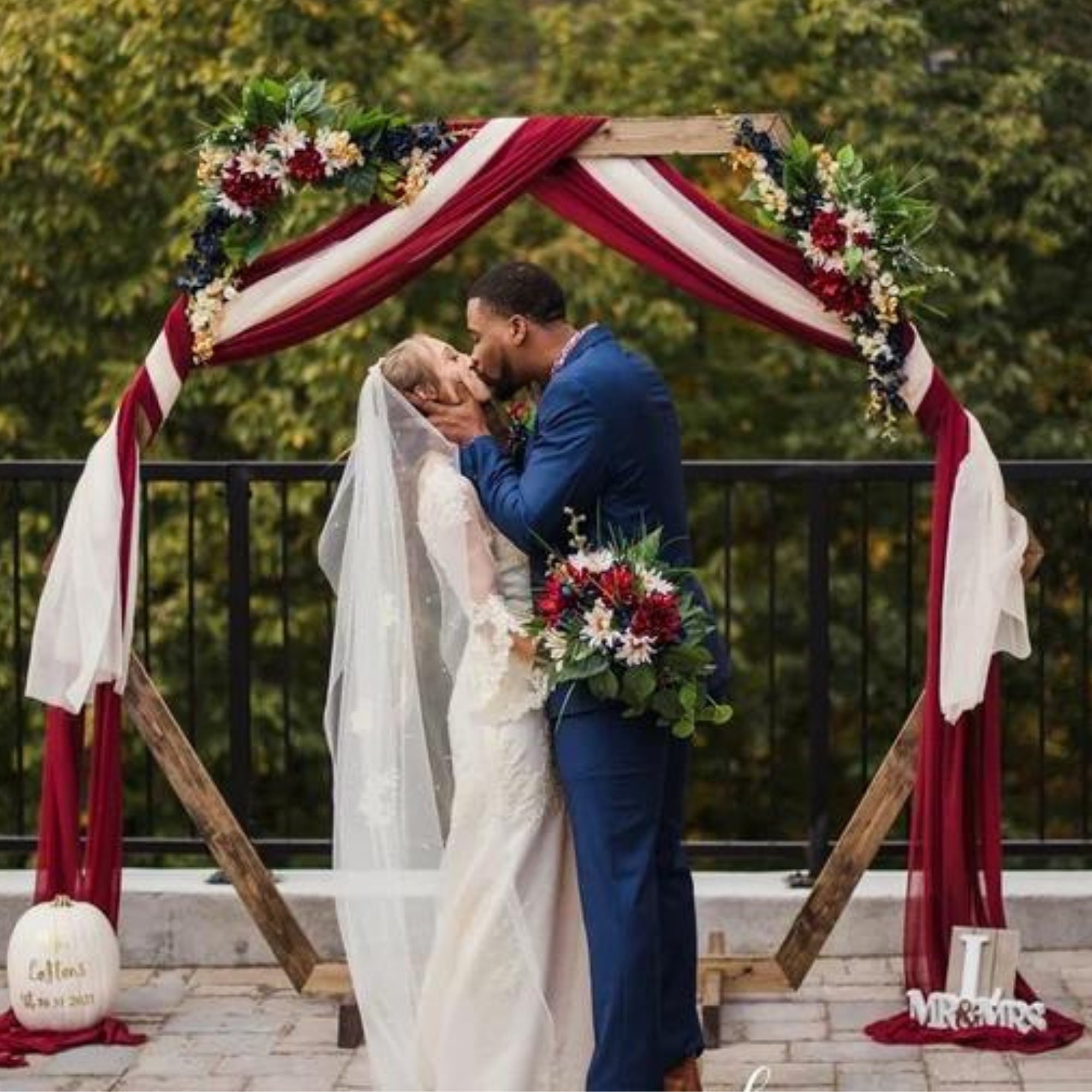 Heptagonal Wooden Wedding Arch Drapes & Flowers Not Included 7 FT Wood Wedding Backdrop Arch Heptagon Arbor Altar Bridal Background Decoration for Outdoor Ceremony Birthday Party Memorial Day 