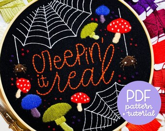 Halloween Series - Creepin' It Real - Embroidery Pattern - PDF Instant Digital Download - Glows in the dark! - With DMC colour codes!
