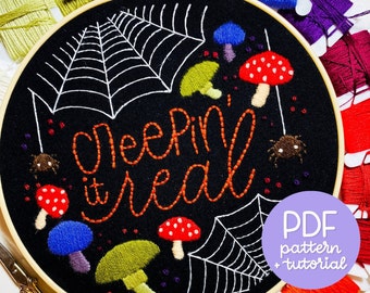 Halloween Series - Creepin' It Real - Embroidery Pattern - PDF Instant Digital Download - Glows in the dark! - With DMC colour codes!